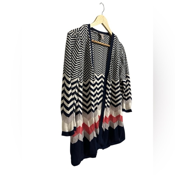 Chico's Open Front Chevron Cardigan Sweater Lightweight Casual Career Work SZ 12 - Picture 2 of 7